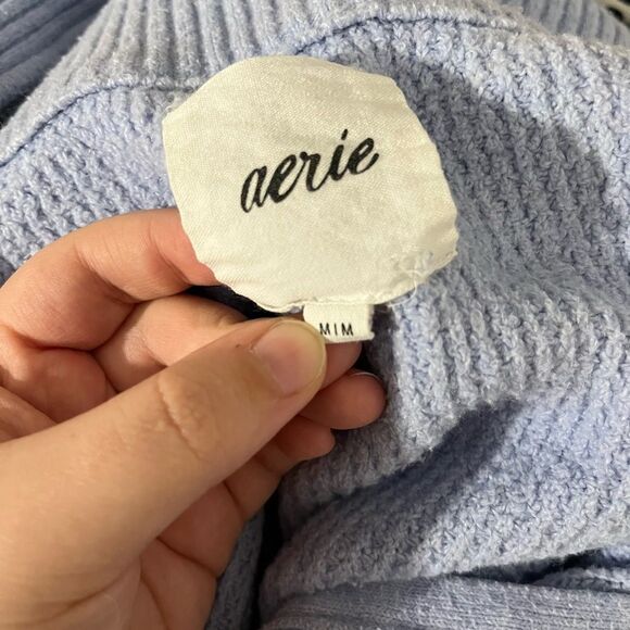 Aerie Turtle Neck 3/4 Zipper Ribbed Blue Oversized Sweater Size Medium - Picture 5 of 7